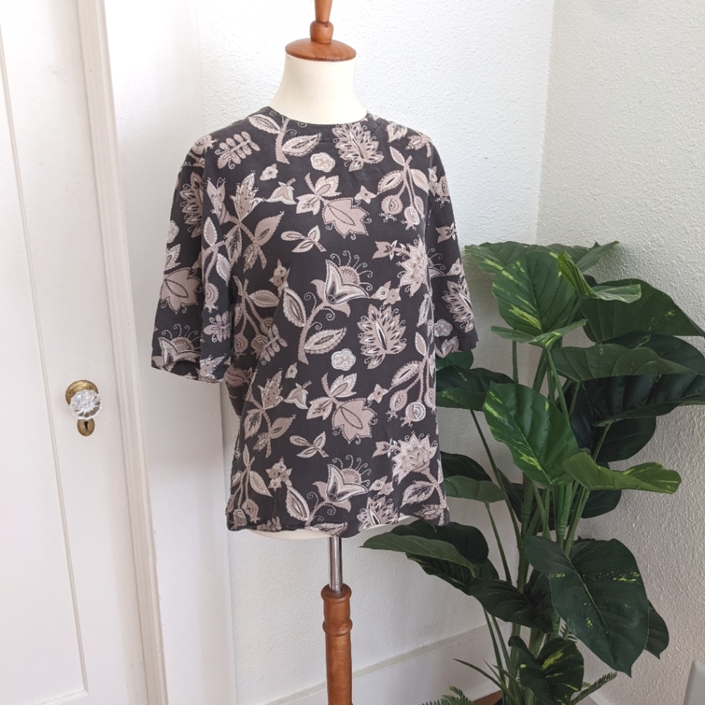 Diane Gilman Vintage 100% silk floral boho blouse size S